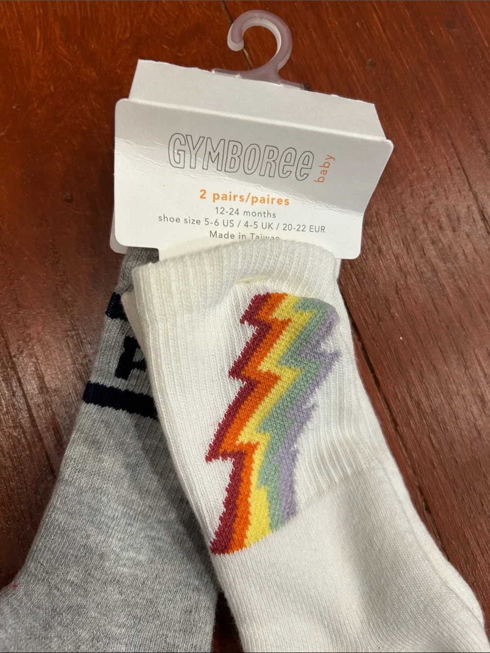 Gymboree Kids' Crew Socks - White & Gray with Rainbow Lightning